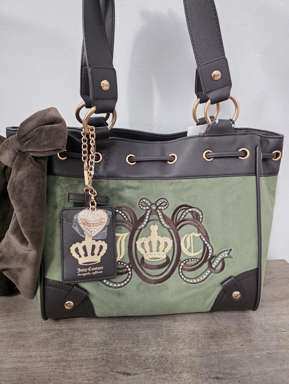 Viral Juicy Couture Green Brown Bow Daydreamer Tote Bag